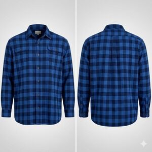 Jachs Mens Shirt LT Blue Buffalo Plaid Flannel Long Sleeve Button Up Tall Retro